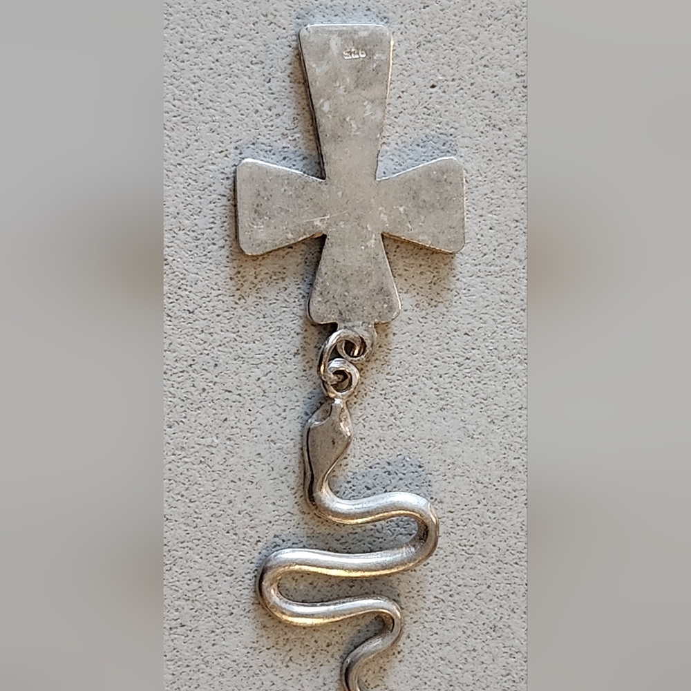 Vintage Sterling Silver Serpent and Cross Pendants.